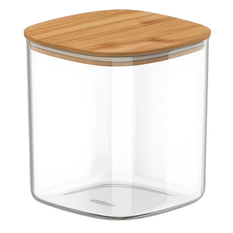 Frasco Tarro Hermetico Cuadrado 180mL Vidrio 6cm Tapa Bambú. Ideal para conservar alimentos frescos y organizados. ¡Compra ahora y mejora tu cocina!-1