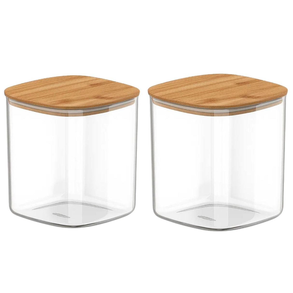 Set 2 Frasco Hermético Cuadrado 180mL Vidrio 6cm Tapa Bambú. Perfectos para conservar tus alimentos frescos y organizados. ¡Compra ahora y mejora tu cocina!-1