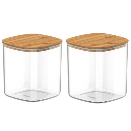 Set 2 Frasco Hermético Cuadrado 180mL Vidrio 6cm Tapa Bambú. Perfectos para conservar tus alimentos frescos y organizados. ¡Compra ahora y mejora tu cocina!-1