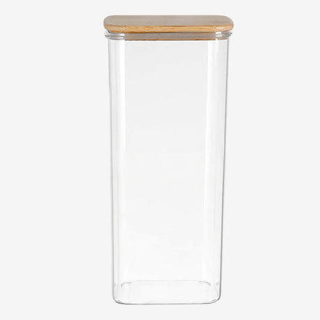 Frasco Hermético Cuadrado 600mL Vidrio 18cm Con Tapa De Bambú. Ideal para conservar alimentos frescos y organizados. ¡Compra ahora y mejora tu cocina!-1