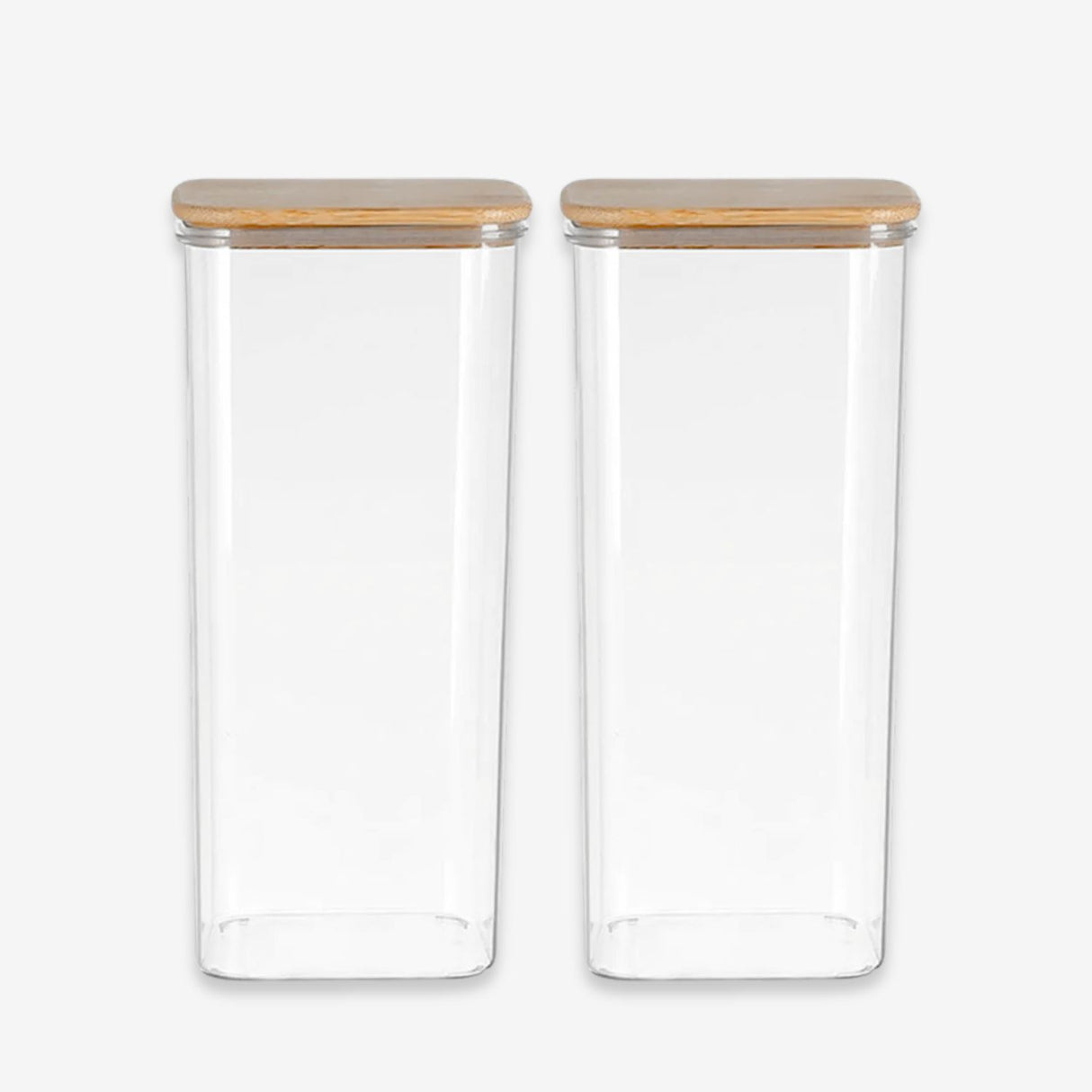 Set 2 Frascos Herméticos 600mL Cuadrado Vidrio 18cm Tapa Bambú. Perfectos para conservar tus alimentos frescos y organizados. ¡Compra ahora y mejora tu cocina!-1