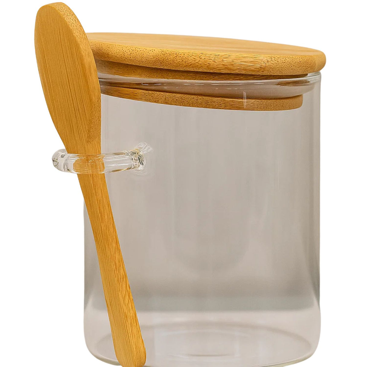 Frasco Contenedor Hermetico Vidrio 10cm Redondo Con Cuchara. Ideal para conservar alimentos frescos y organizados. ¡Compra ahora y mejora tu cocina!-1