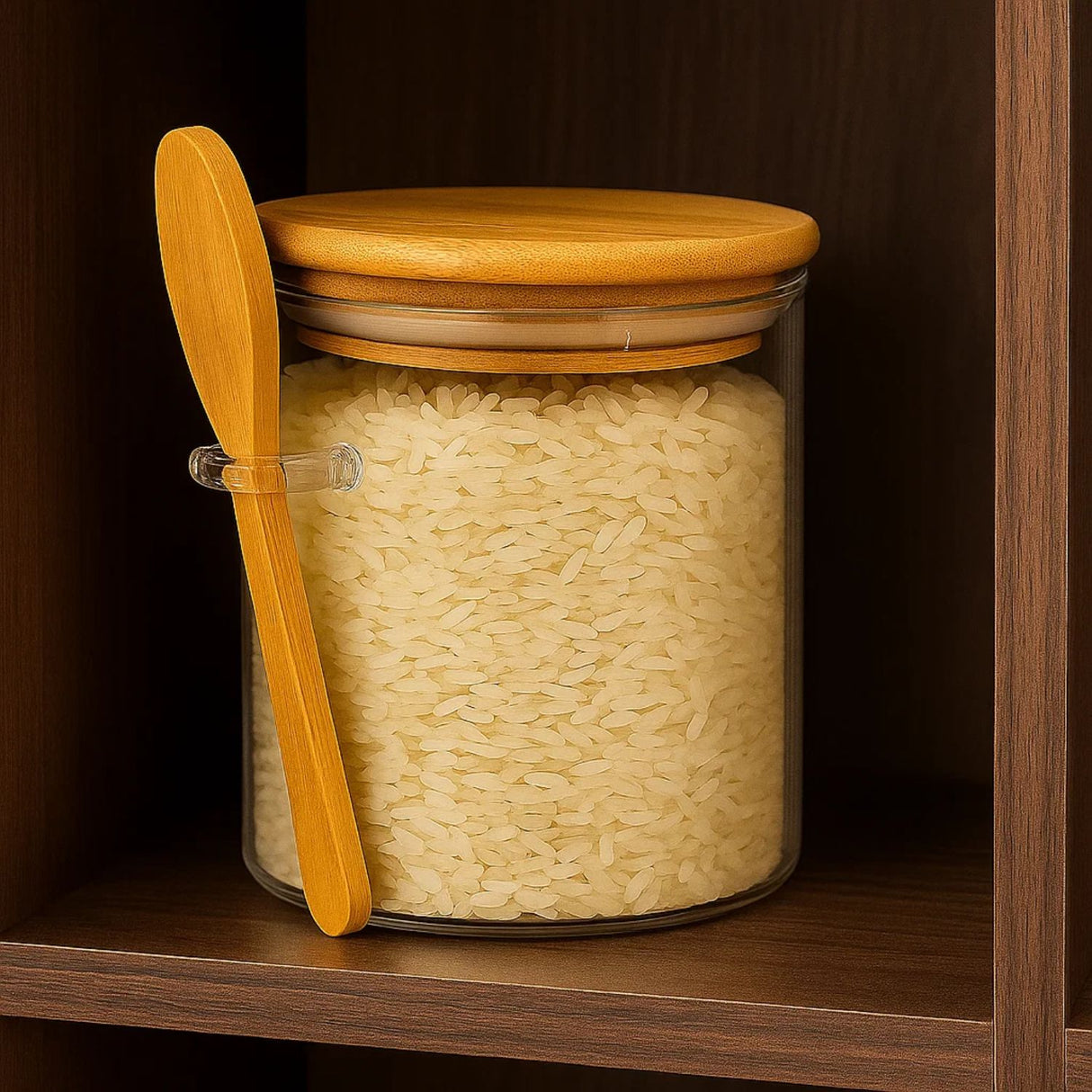 Frasco Contenedor Hermetico Vidrio 12cm Redondo Con Cuchara. Ideal para conservar alimentos frescos y organizados. ¡Compra ahora y mejora tu cocina!-3