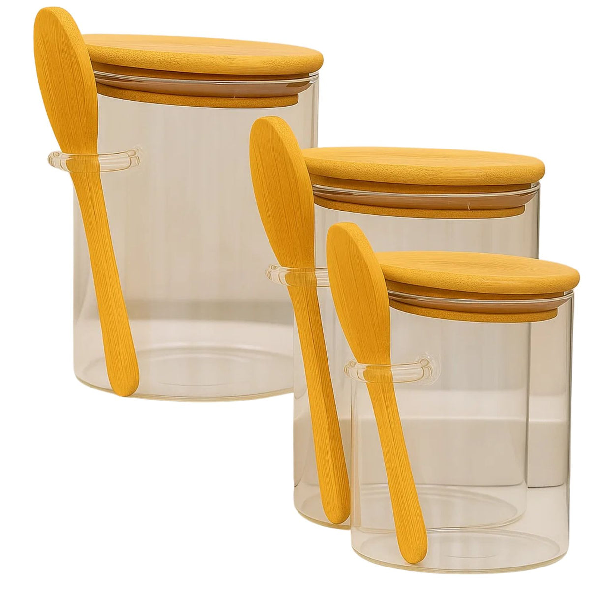 Set 3 Frasco Contenedor Hermético 12cm Redondo Con Cuchara. Perfecto para mantener tus alimentos frescos y organizados. ¡Compra ahora y optimiza tu cocina!-1