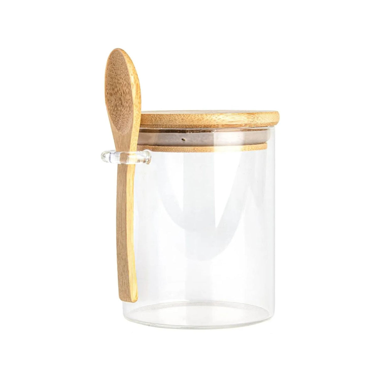 Frasco Contenedor Hermetico Vidrio 10cm Redondo Con Cuchara. Ideal para conservar alimentos frescos y organizados. ¡Compra ahora y mejora tu cocina!-1