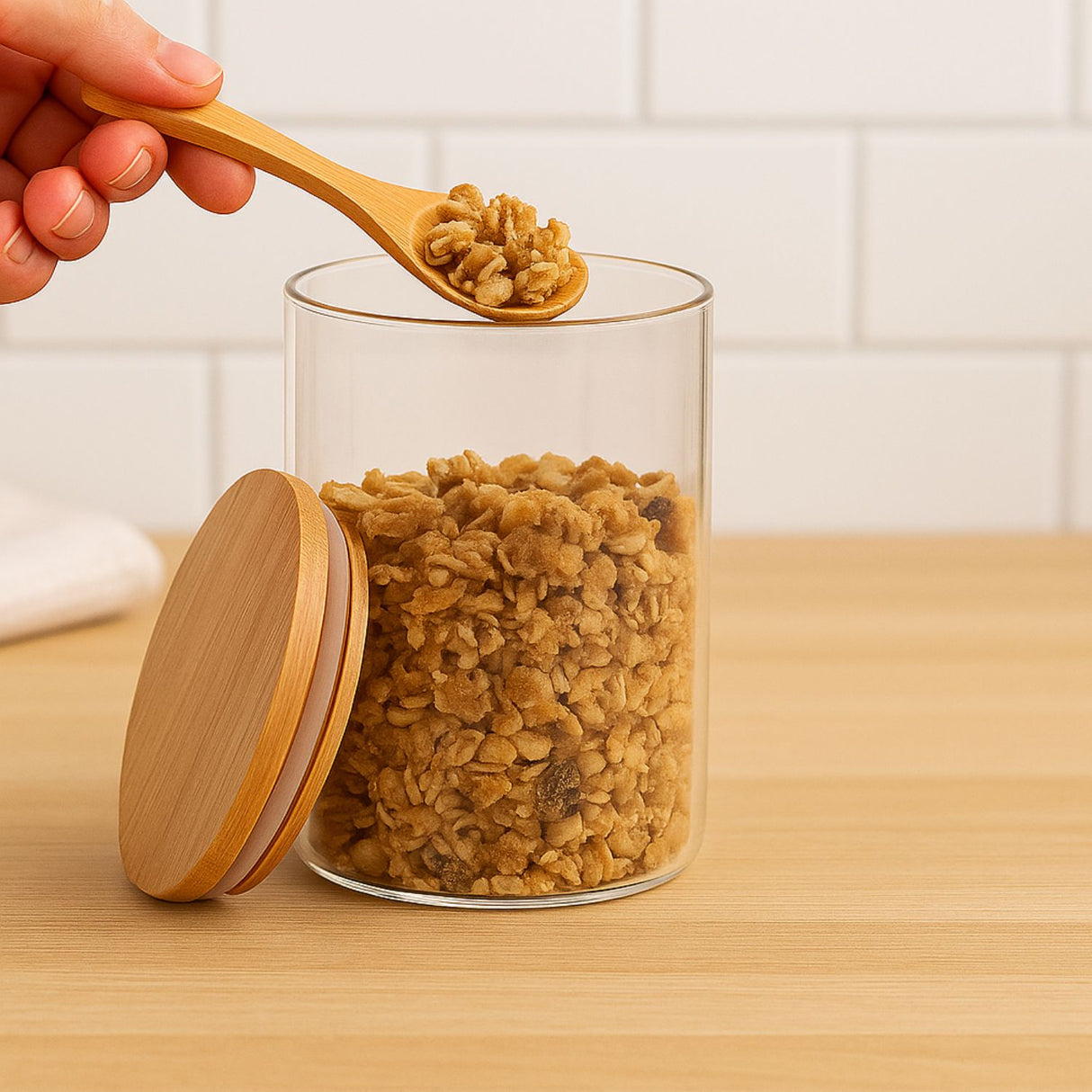 Frasco Contenedor Hermetico Vidrio 10cm Redondo Con Cuchara. Ideal para conservar alimentos frescos y organizados. ¡Compra ahora y mejora tu cocina!-3