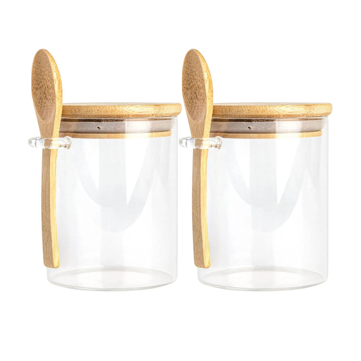 Set 2 Frascos Herméticos 10cm Redondo Cuchara Tapa Bambú. Perfectos para conservar tus alimentos frescos y organizados. ¡Compra ahora y mejora tu cocina!-1