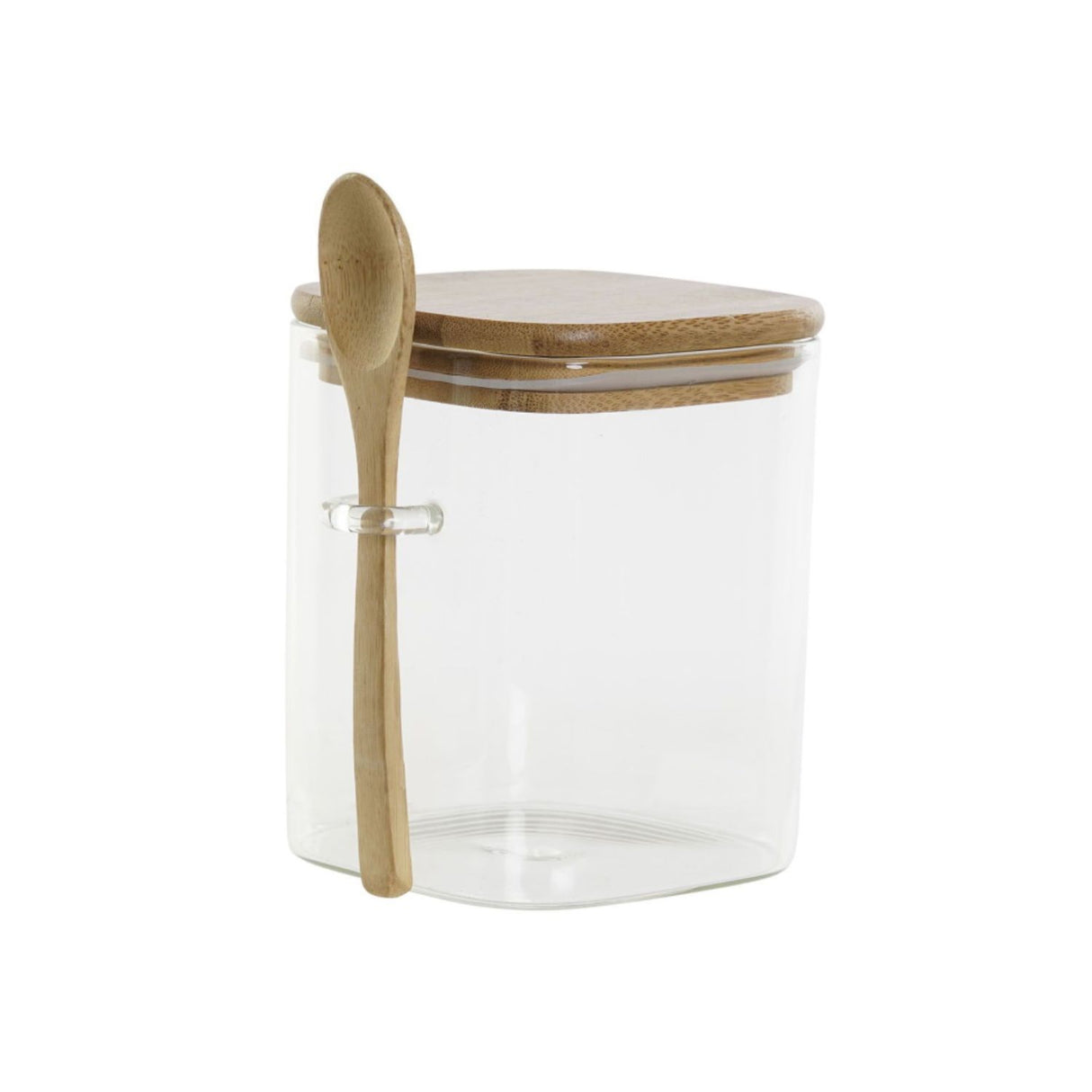 Frasco Contenedor Hermetico 570mL Vidrio 10cm Cuadrado Cuchara. Ideal para conservar alimentos frescos. ¡Compra ahora y organiza tu cocina!-1