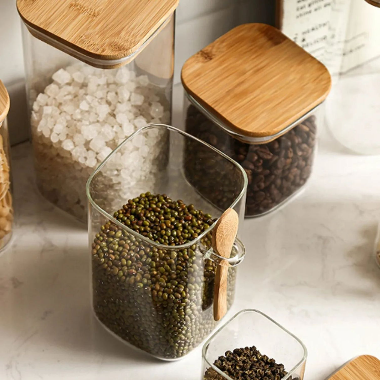 Frasco Contenedor Hermetico 570mL Vidrio 10cm Cuadrado Cuchara. Ideal para conservar alimentos frescos. ¡Compra ahora y organiza tu cocina!-3