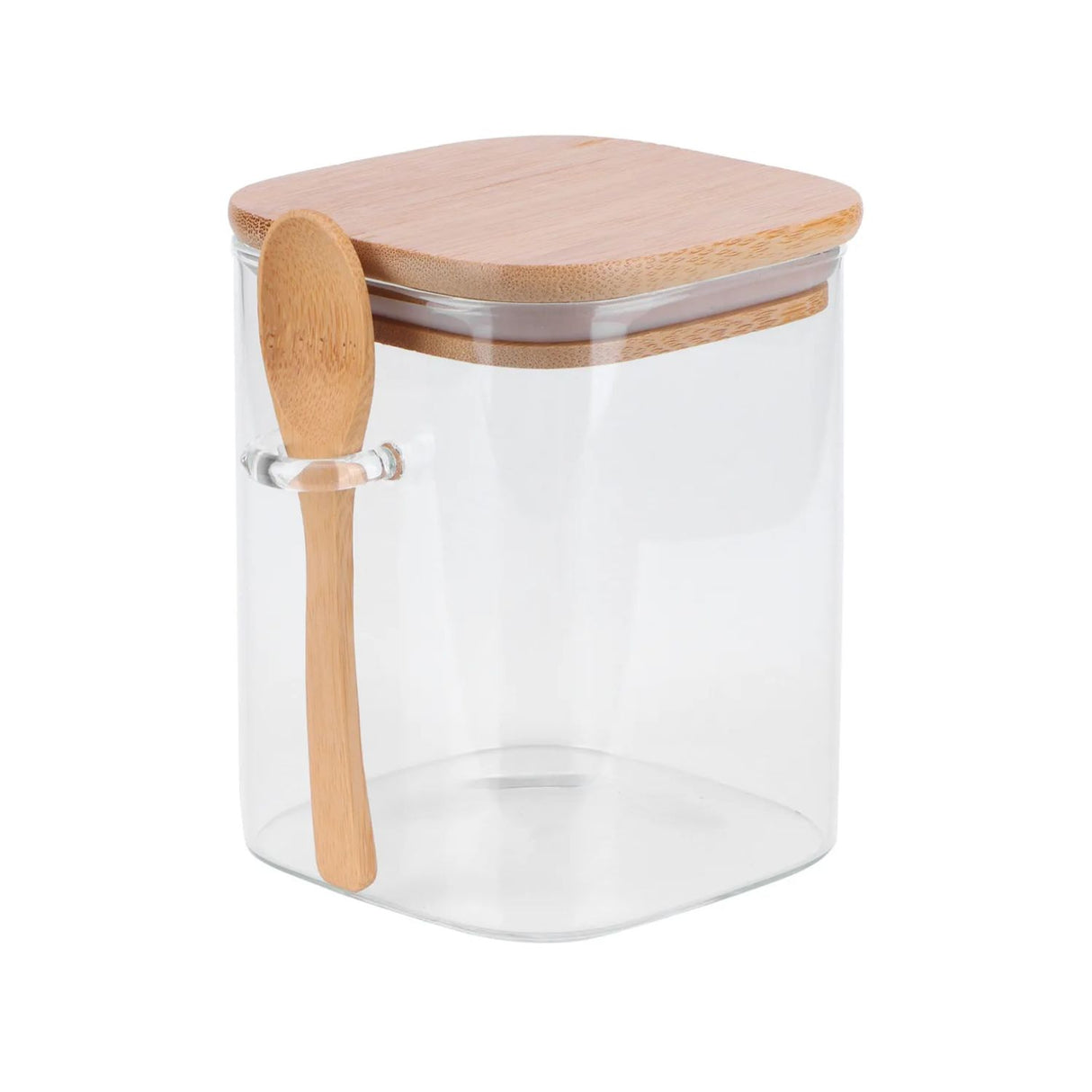 Frasco Contenedor Hermetico 700mL Vidrio 12cm Cuadrado Cuchara. Ideal para conservar alimentos frescos. ¡Compra ahora y organiza tu cocina!-1