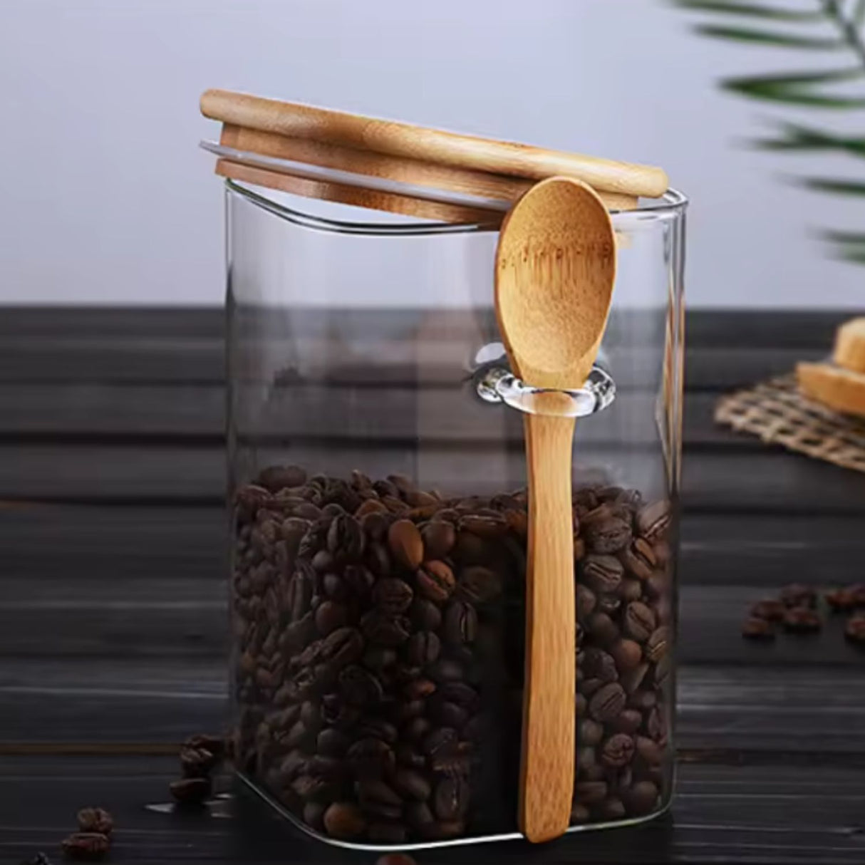 Frasco Contenedor Hermetico 700mL Vidrio 12cm Cuadrado Cuchara. Ideal para conservar alimentos frescos. ¡Compra ahora y organiza tu cocina!-2