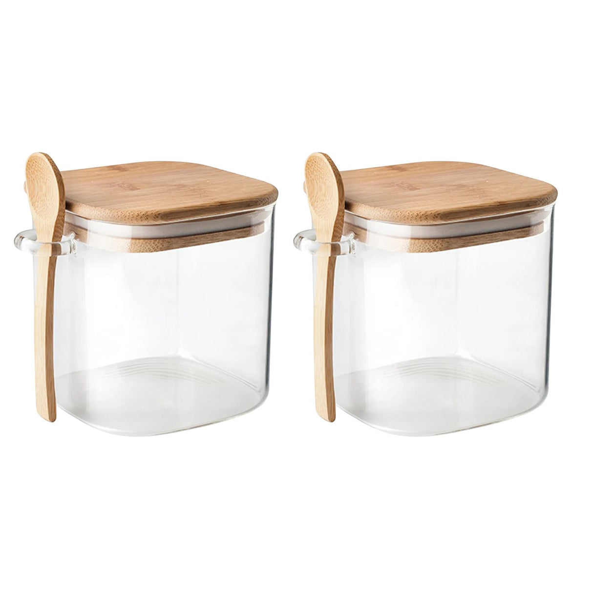 Set 2 Frasco Contenedor 1100mL 12cm Cuadrado Cuchara Bambú. Perfecto para organizar tu cocina con estilo. ¡Compra ahora y transforma tu espacio!-1