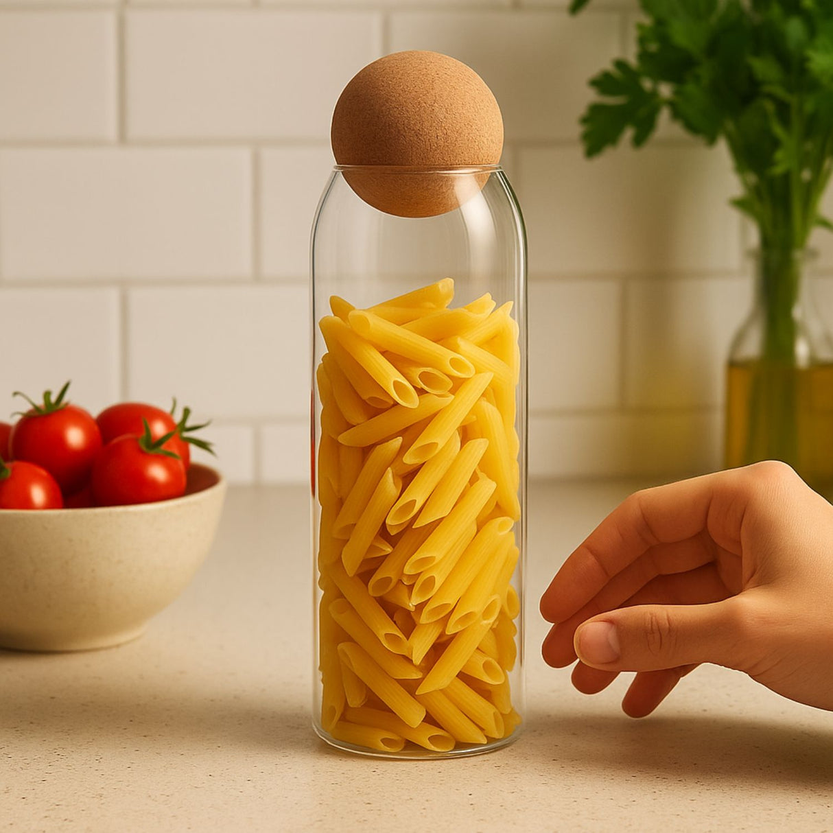 Botella Frasco Contenedor 1200mL Vidrio 20cm Con Tapa Corcho. Ideal para almacenar y presentar tus bebidas. ¡Compra ahora y organiza tu cocina!-2