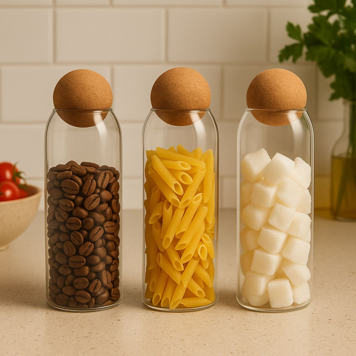 Set 3 Botellas Frascos Contenedor 1200mL Vidrio 20cm Corcho. Perfectas para almacenar y decorar. ¡Compra ahora y organiza tu espacio con estilo!-3