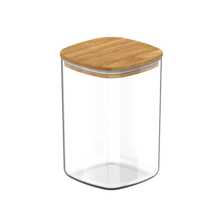 Frasco Tarro Hermetico Cuadrado 400mL Vidrio 12cm Tapa Bambú. Ideal para conservar alimentos frescos y organizados. ¡Compra ahora y mejora tu cocina!-1
