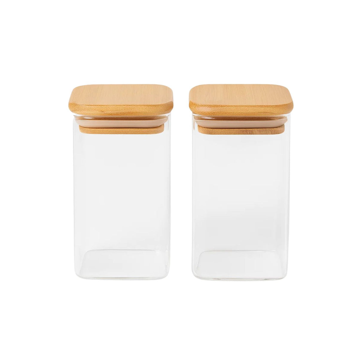 Set 2 Frasco Hermético Cuadrado 400mL Vidrio 12cm Tapa Bambú. Perfectos para conservar alimentos frescos y organizados. ¡Compra ahora y mejora tu cocina!-1