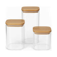Set 3 Frascos Tarro Contenedor Hermético Vidrio Tapa Bambú. Perfectos para conservar tus alimentos frescos y organizados. ¡Compra ahora y mejora tu cocina!-1
