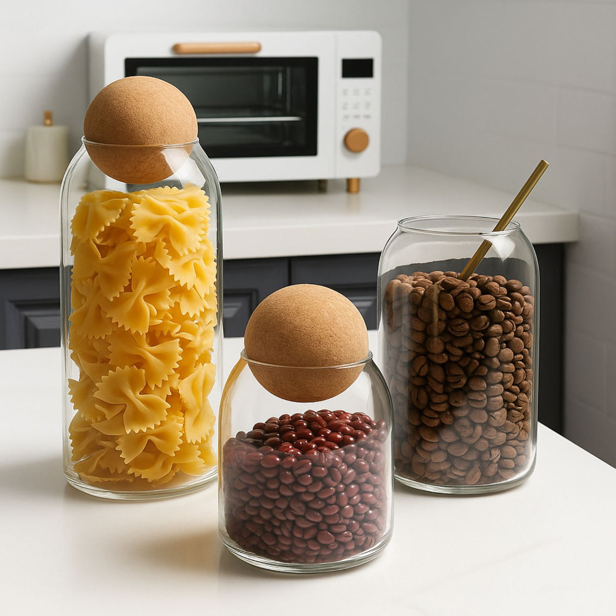 Set 3 Botellas Frascos Contenedor Vidrio Con Tapa Corcho. Perfectas para almacenar y decorar. ¡Compra ahora y organiza tu espacio con estilo!-2