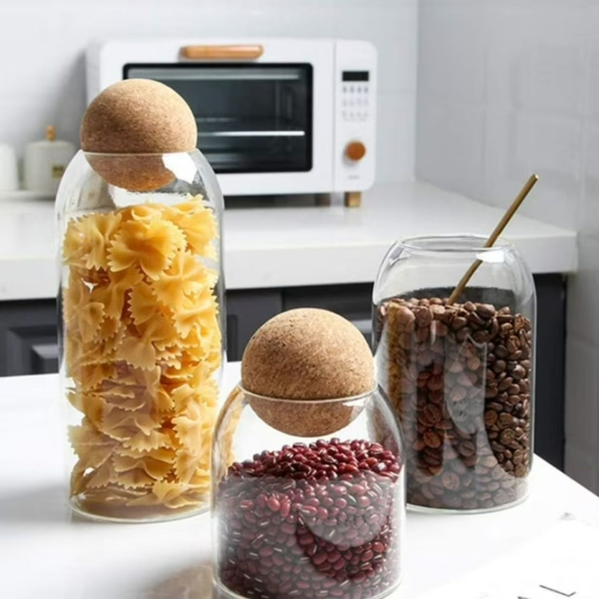 Set 3 Botellas Frascos Contenedor Vidrio Con Tapa Corcho. Perfectas para almacenar y decorar. ¡Compra ahora y organiza tu espacio con estilo!-6