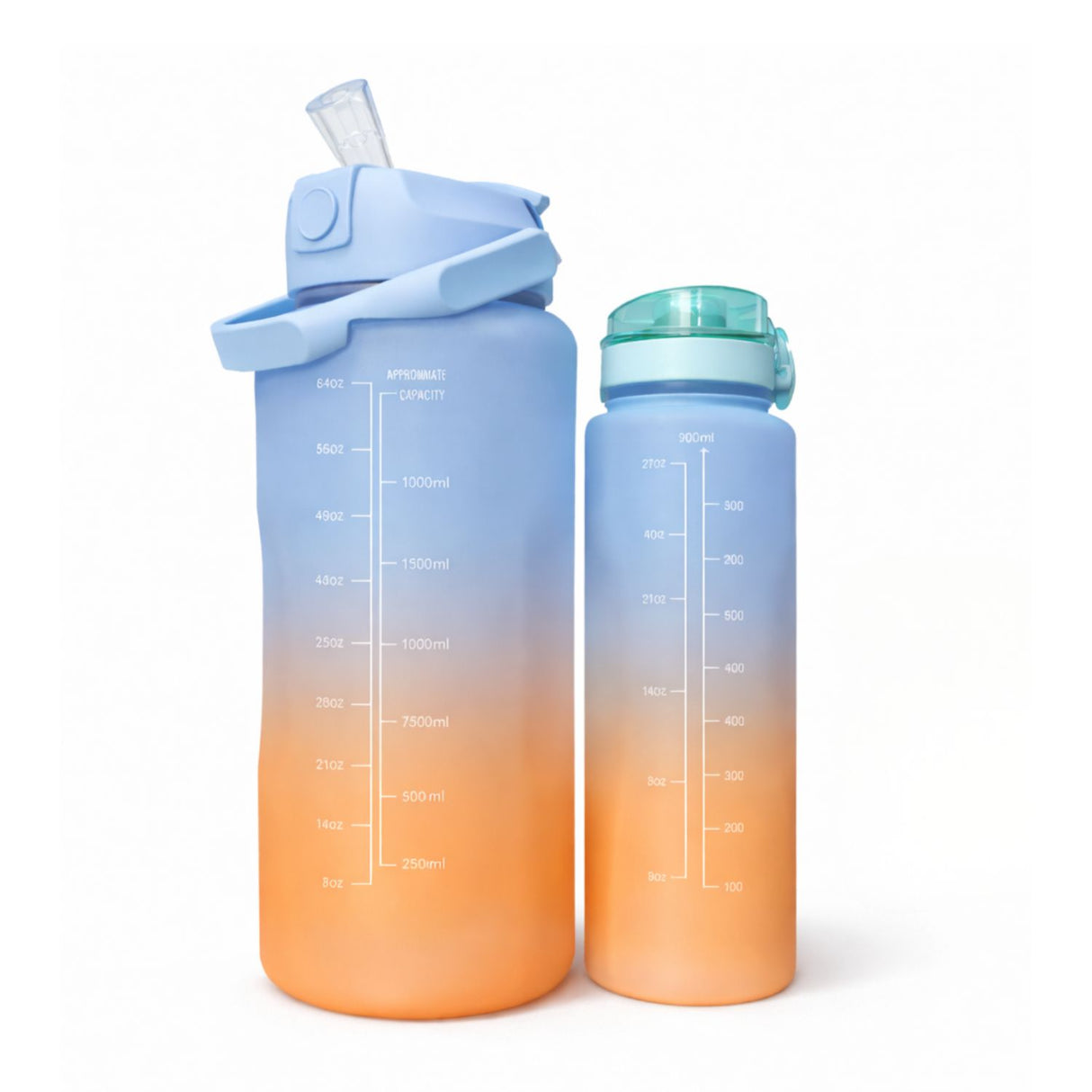 Set Botellas Deportivas Degradé Celeste Naranja 2000 mL + 900 mL