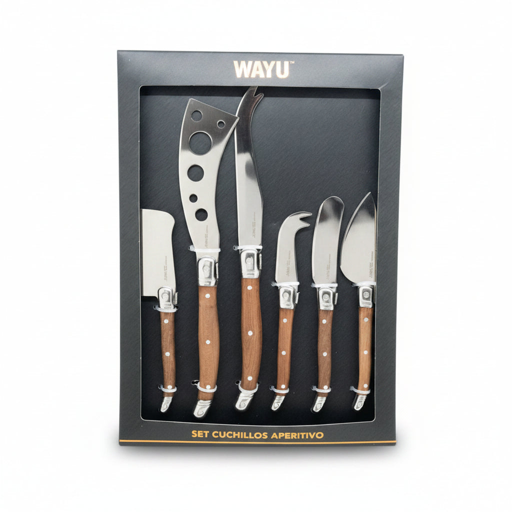 Set 6 Cuchillos Aperitivo Wayu con caja fondo blanco | Disparo.cl