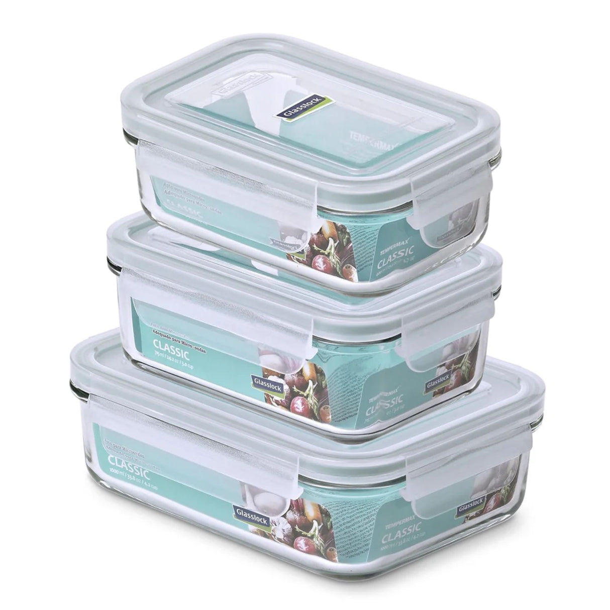 set de 3 contenedores de vidrio hermetico rectangular