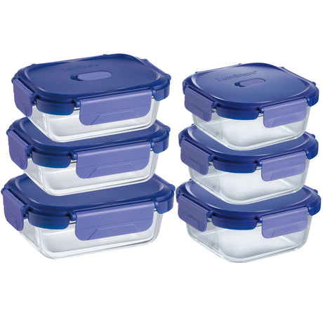 set de 6 contenedores hermeticos de vidrio apilados