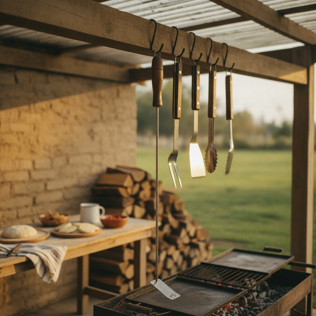 Atizador Parrilla BBQ Acero Mango Madera Colgable Wayu