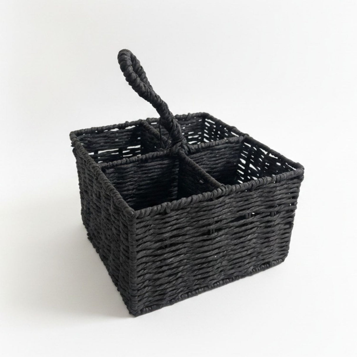 Porta Cubiertos Wayu Rattan Negro 20x20cm 4 Compartimentos