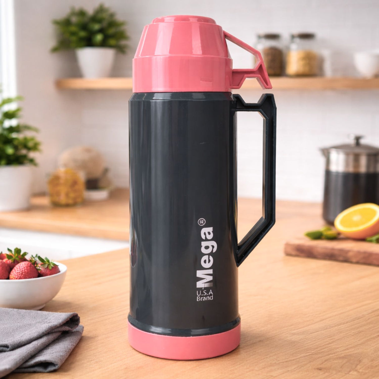 Termo Mega 1L New Megatemp Bebidas Calientes Frias con Tazas Rosa | Disparo.cl