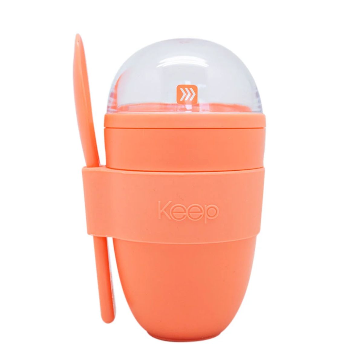 Vaso para Yogurt y Cereal Keep 330ml con Cuchara naranja fondo blanco