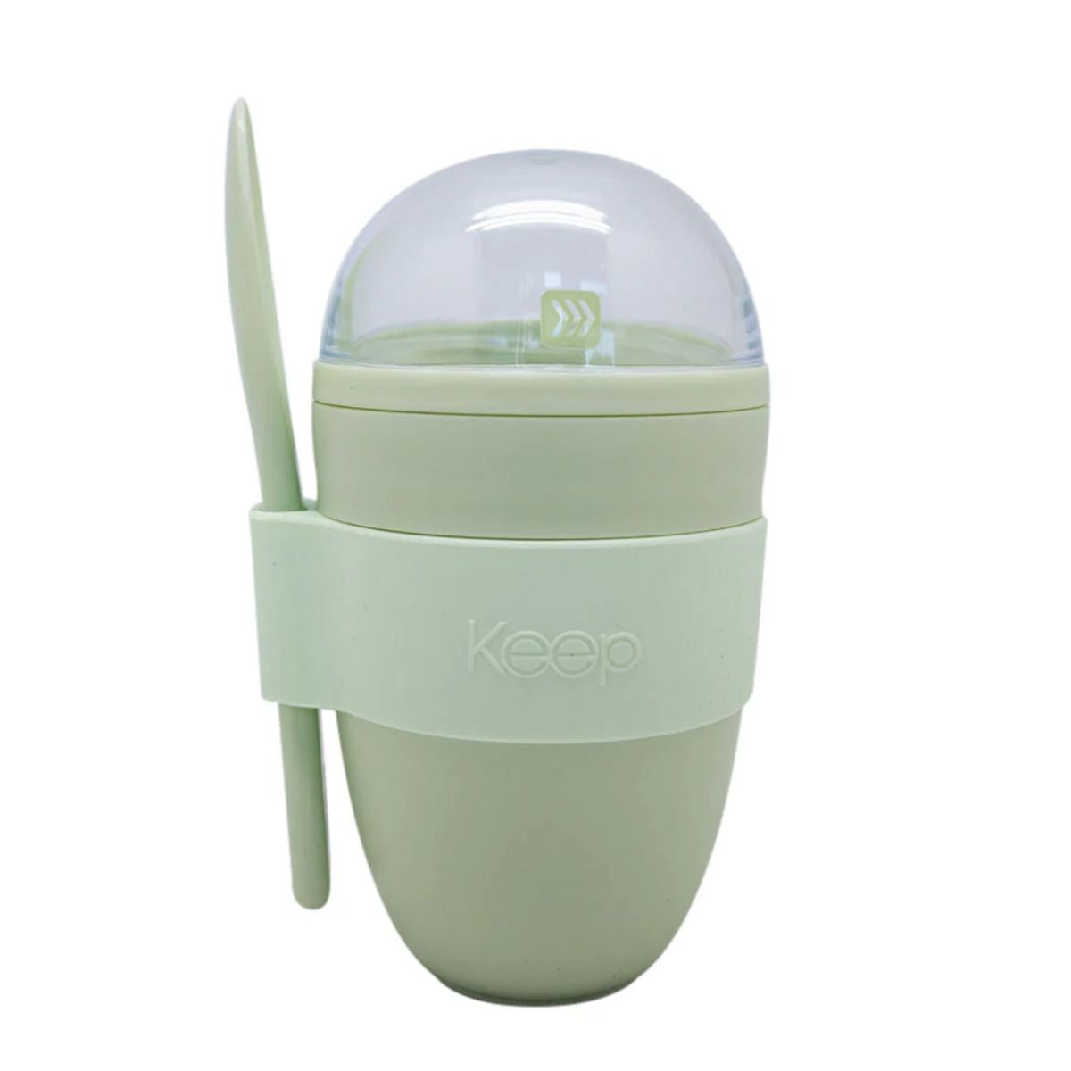 Vaso para Yogurt y Cereal Keep 330ml con Cuchara verde menta fondo blanco