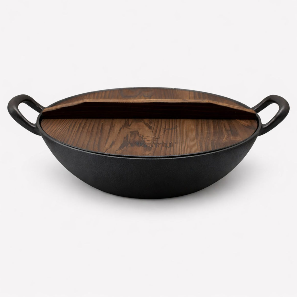 wok hierro fundido wayu tapa madera cocina iron cast