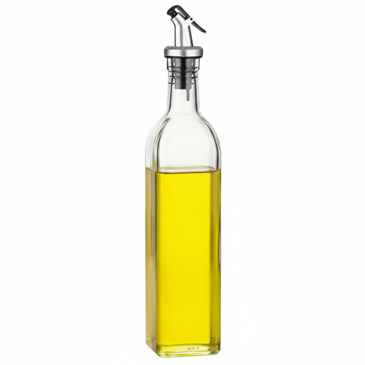 Aceitera dispensadora vidrio 500ml pico anti-goteo vista frontal fondo blanco