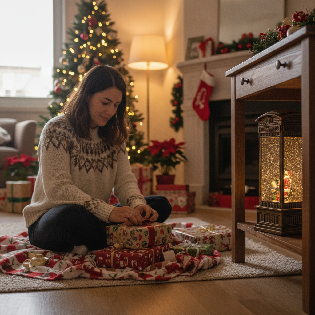 Caseta telefónica navideña luz viejito pascuero regalo hogar chileno