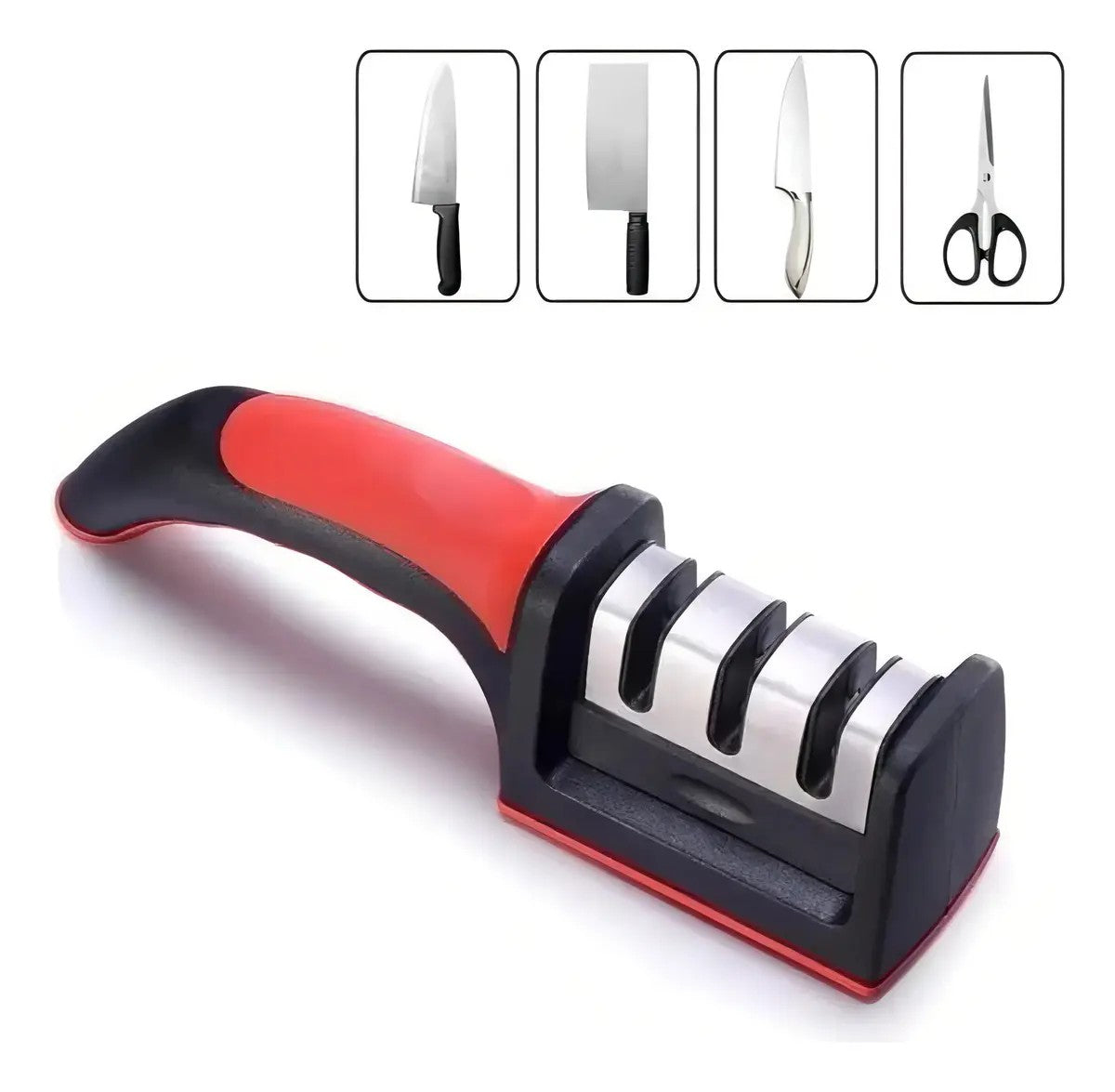 Afilador cuchillos manual 3 etapas tungsteno rojo negro vista frontal