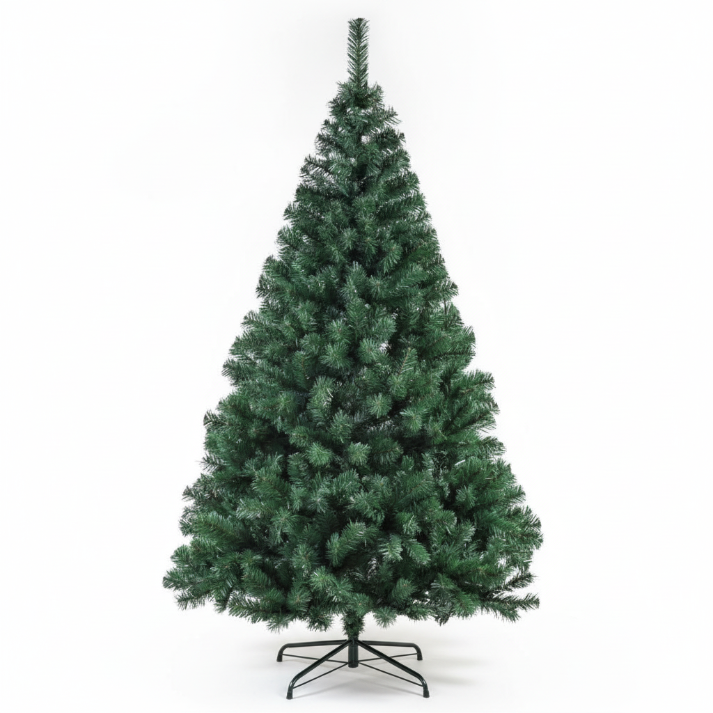 Árbol de Navidad artificial frondoso 210cm base metal vista frontal fondo blanco