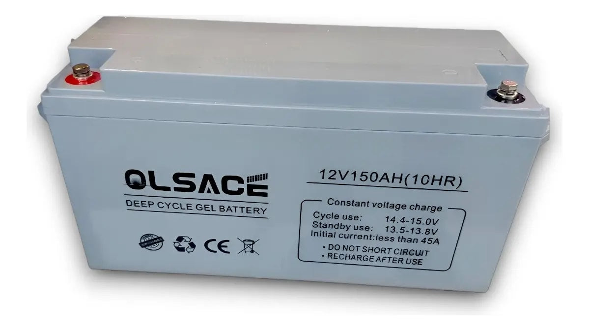 Bateria ciclo profundo gel 12v 150ah vista frontal fondo blanco