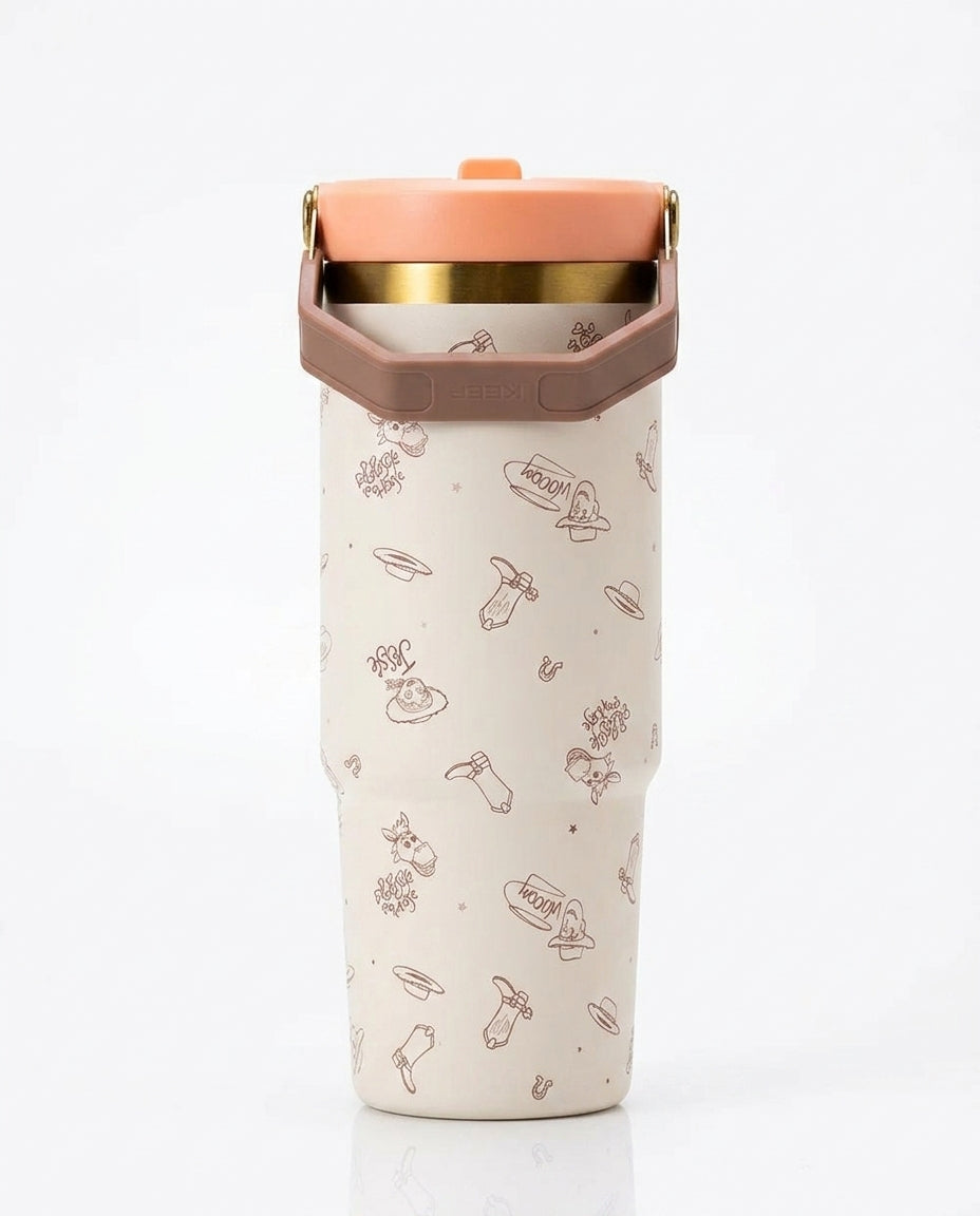 Botella térmica Toy Story Woody 850ml mango tapa coral vista frontal blanco
