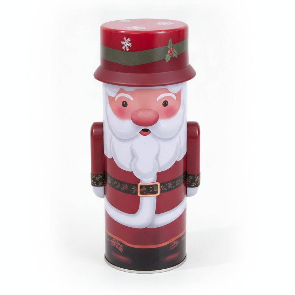 Caja metalica navidad Viejito Pascuero 24cm vista frontal fondo blanco