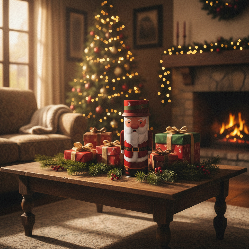 Caja lata navideña Viejito Pascuero living chileno decoracion navidad