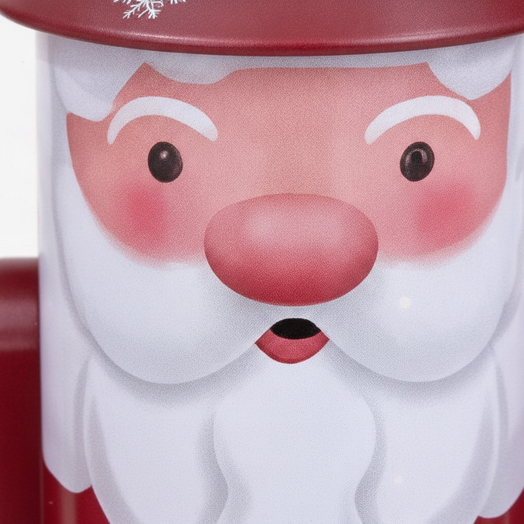 Detalle material hojalata caja metalica Santa Claus textura navideña