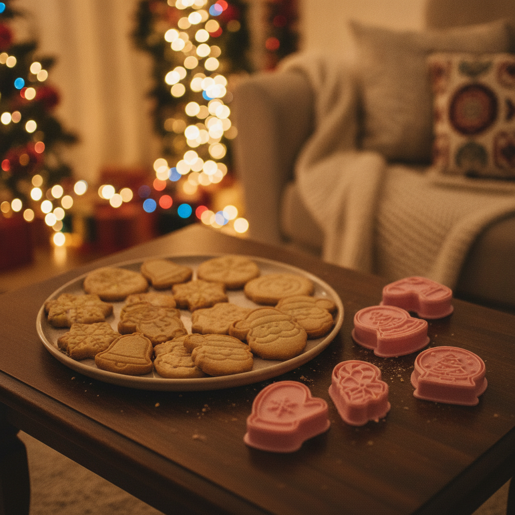 Galletas navideñas con diseño relieve cortadores stamp rosa mesa living navidad