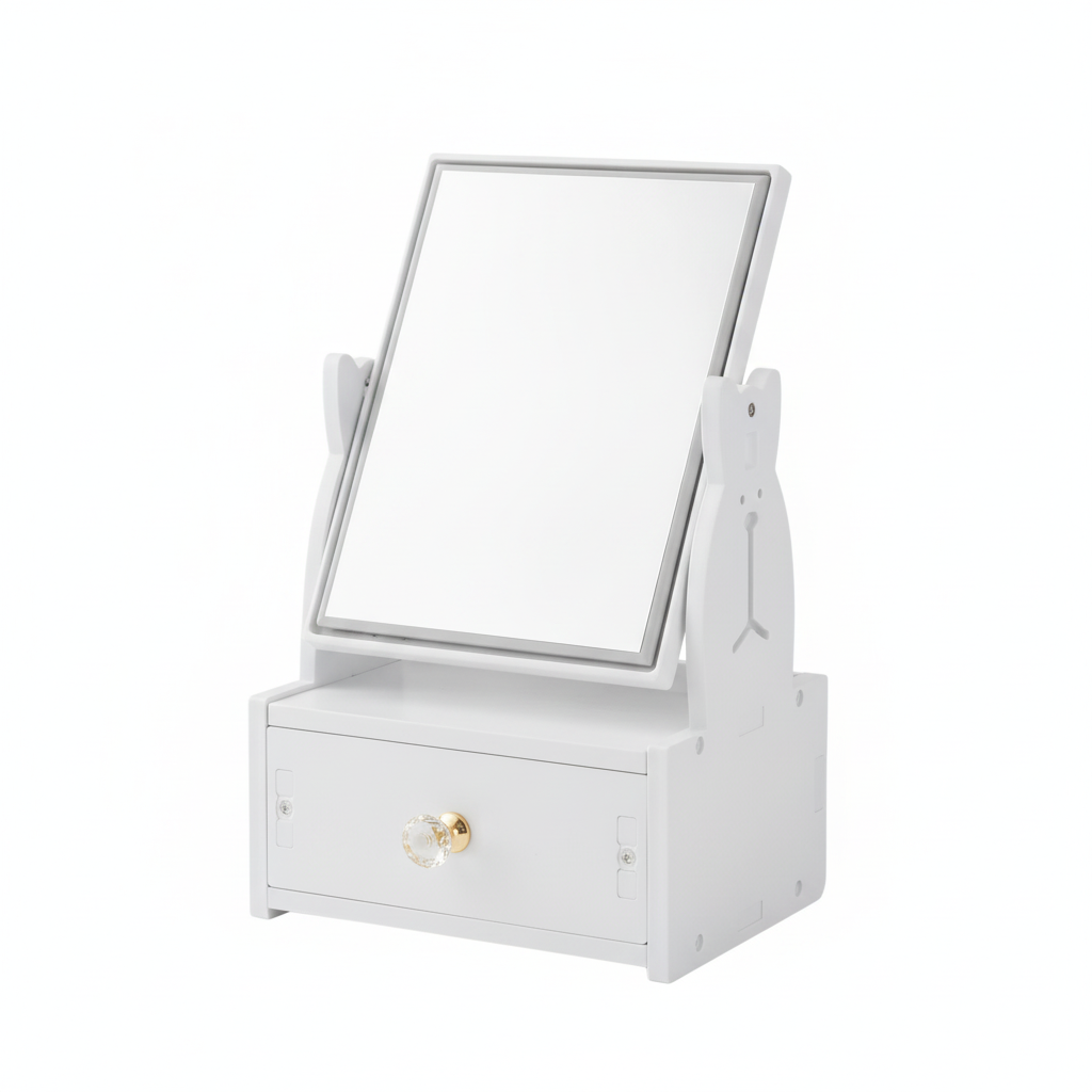 Cosmetiquero organizador espejo con cajon blanco vista frontal
