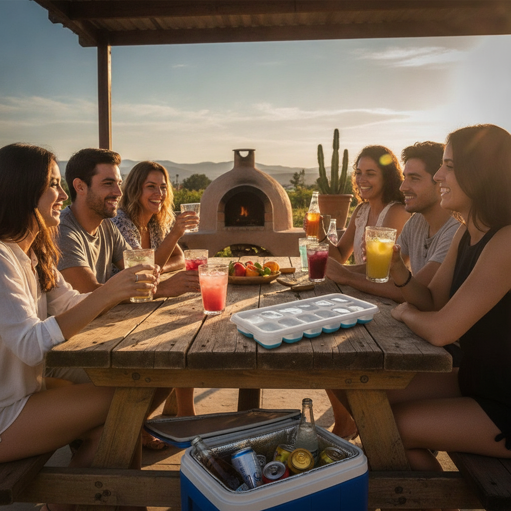 Bandeja hielo silicona tapa quincho terraza chilena bebidas frias verano