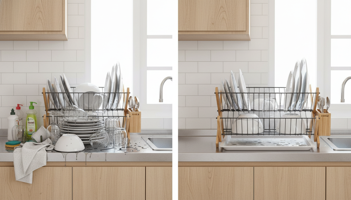 Escurridor platos 2 niveles madera bambú mesada cocina contemporánea
