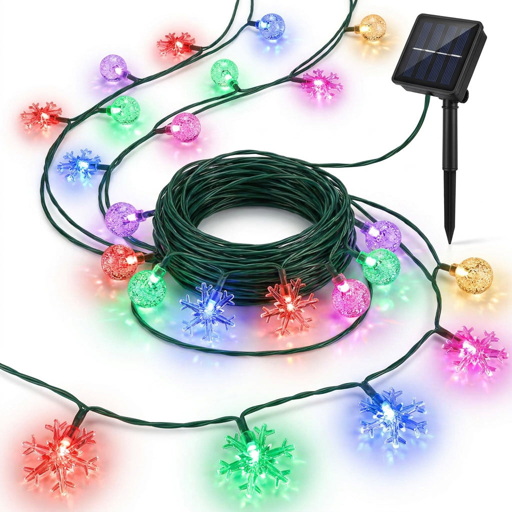 Guirnalda Solar Navidad 20 Led Copos Nieve Multicolor