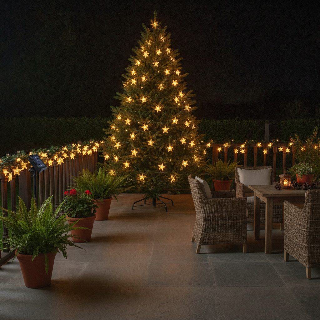 Luces solares estrellas esferas decoracion arbol navidad terraza exterior