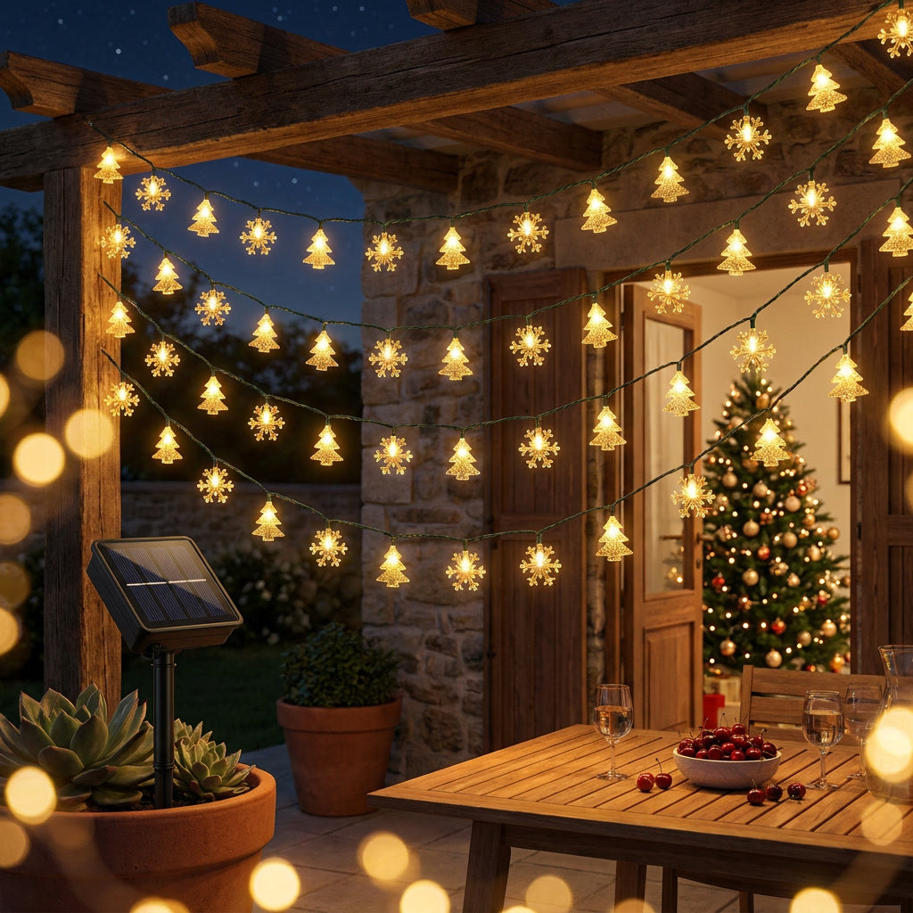 Guirnalda luces navideñas solares quincho parrilla chileno decoración festiva