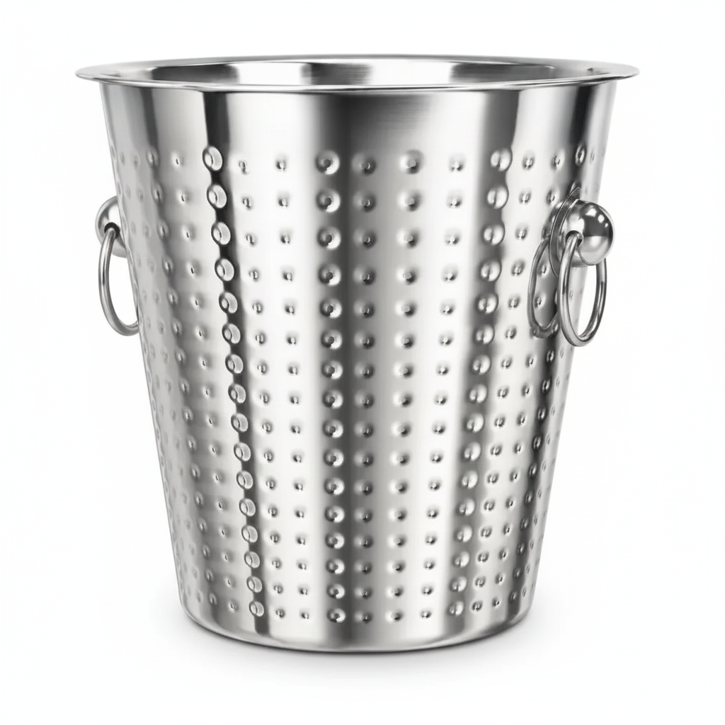 Hielera acero inoxidable martillada Cuiner 22cm con asa argolla vista frontal